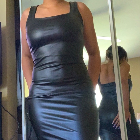 Black Leather Midi Dress - Picture 3 of 4